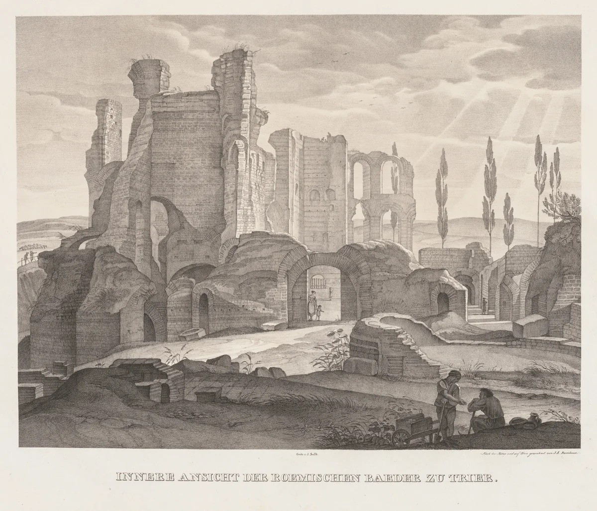 Interior View of the Roman Baths at Trier by Johann Anton Ramboux, print, 1826