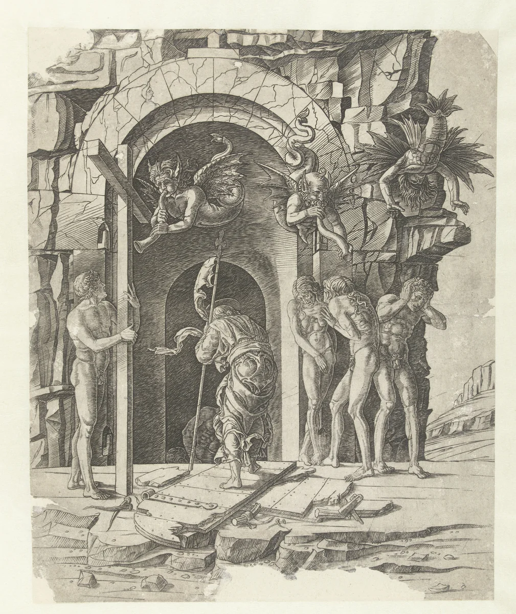 Christus daalt af in voorgeborchte by Unknown, print, 1475-1480