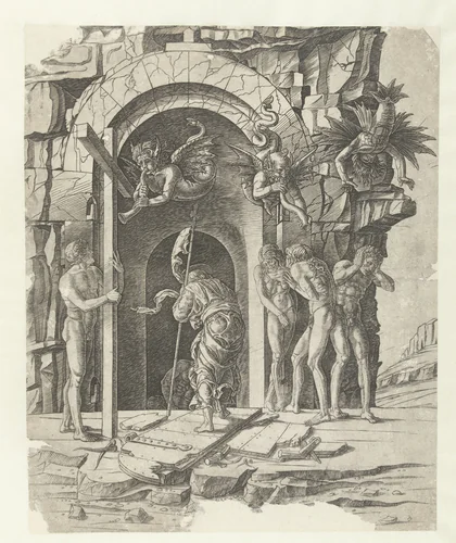 Christus daalt af in voorgeborchte by Unknown, print, 1475-1480