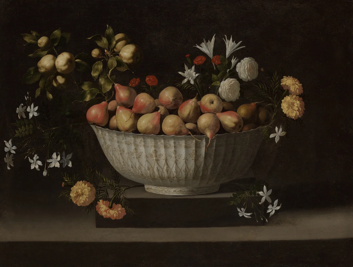 Flowers and Fruit in a Chinese Bowl by Juan de Zurbarán, painting, 1640-1650