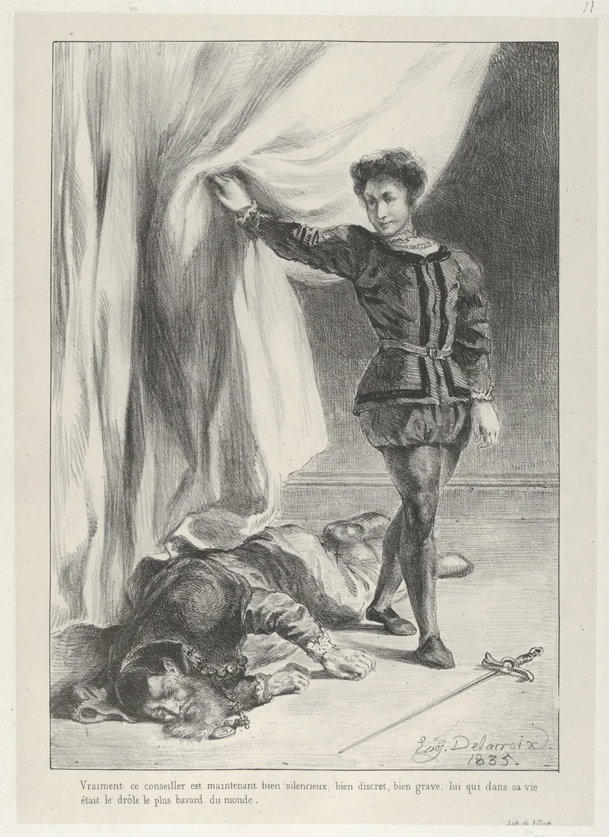 Hamlet and the Corpse of Polonius by Eugène Delacroix, print, 1835