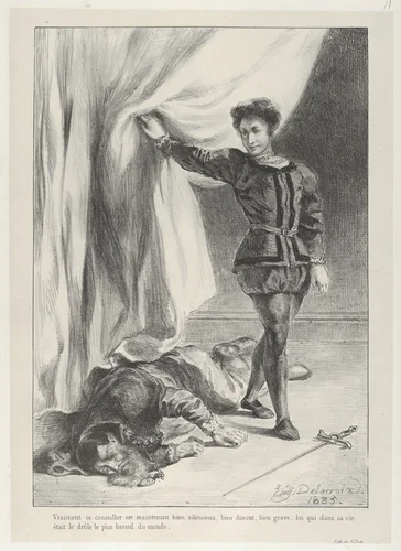 Hamlet and the Corpse of Polonius by Eugène Delacroix, print, 1835