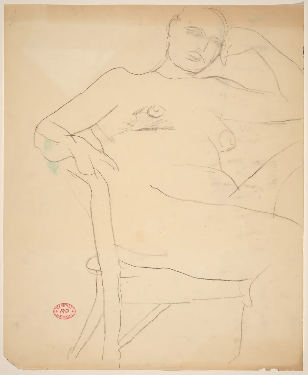 Untitled [seated nude leaning her head on her left hand] by Richard Diebenkorn, drawing, 1955-1967