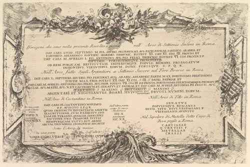Plate 3: Inscriptions on Antiquities outside Rome with Index of Plates, from "Antichità Romane de' Tempi della Repubblica, e de' primi Imperatori" by Giovanni Battista Piranesi, print, 1743-1753
