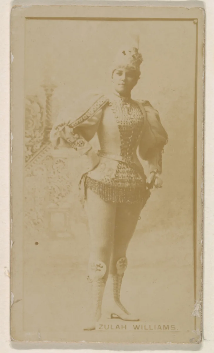Zulah Williams, from the Actresses series (N245) issued by Kinney Brothers to promote Sweet Caporal Cigarettes by Kinney Brothers Tobacco Company, photograph, 1890