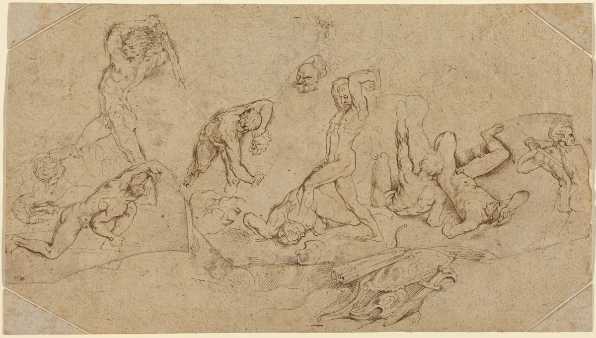 Battle of Nude Men by Peter Paul Rubens, drawing, 1577-1640