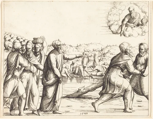 The Lord Sweetens the Waters of Marah by Augustin Hirschvogel, print, 1503-1553