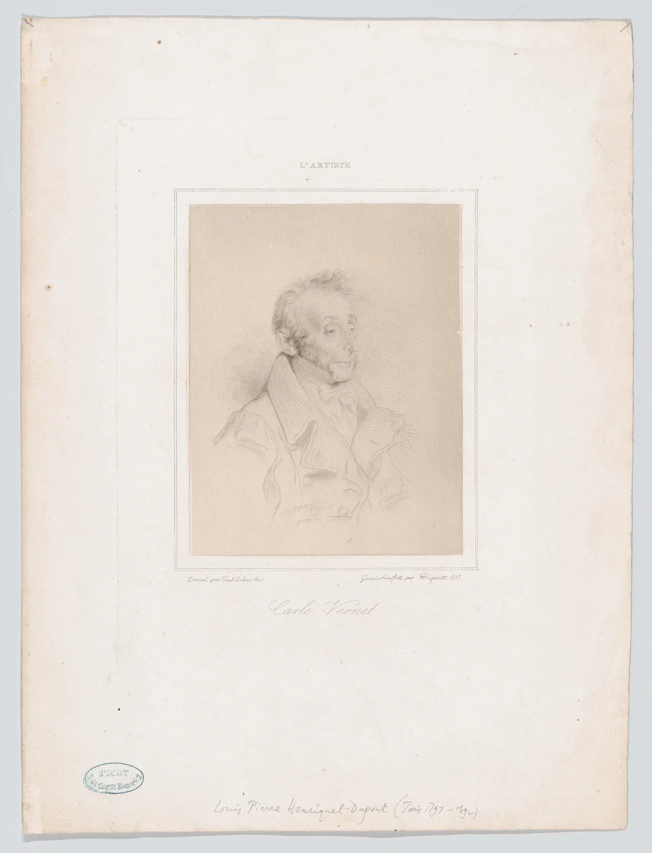 Portrait of Carle Vernet, from "L'Artiste" by Louis Pierre Henriquel-Dupont, print, 1837