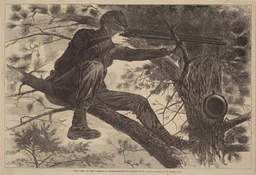 The Army of the Potomac - A Sharp-Shooter on Picket Duty by Winslow Homer, print, 1862