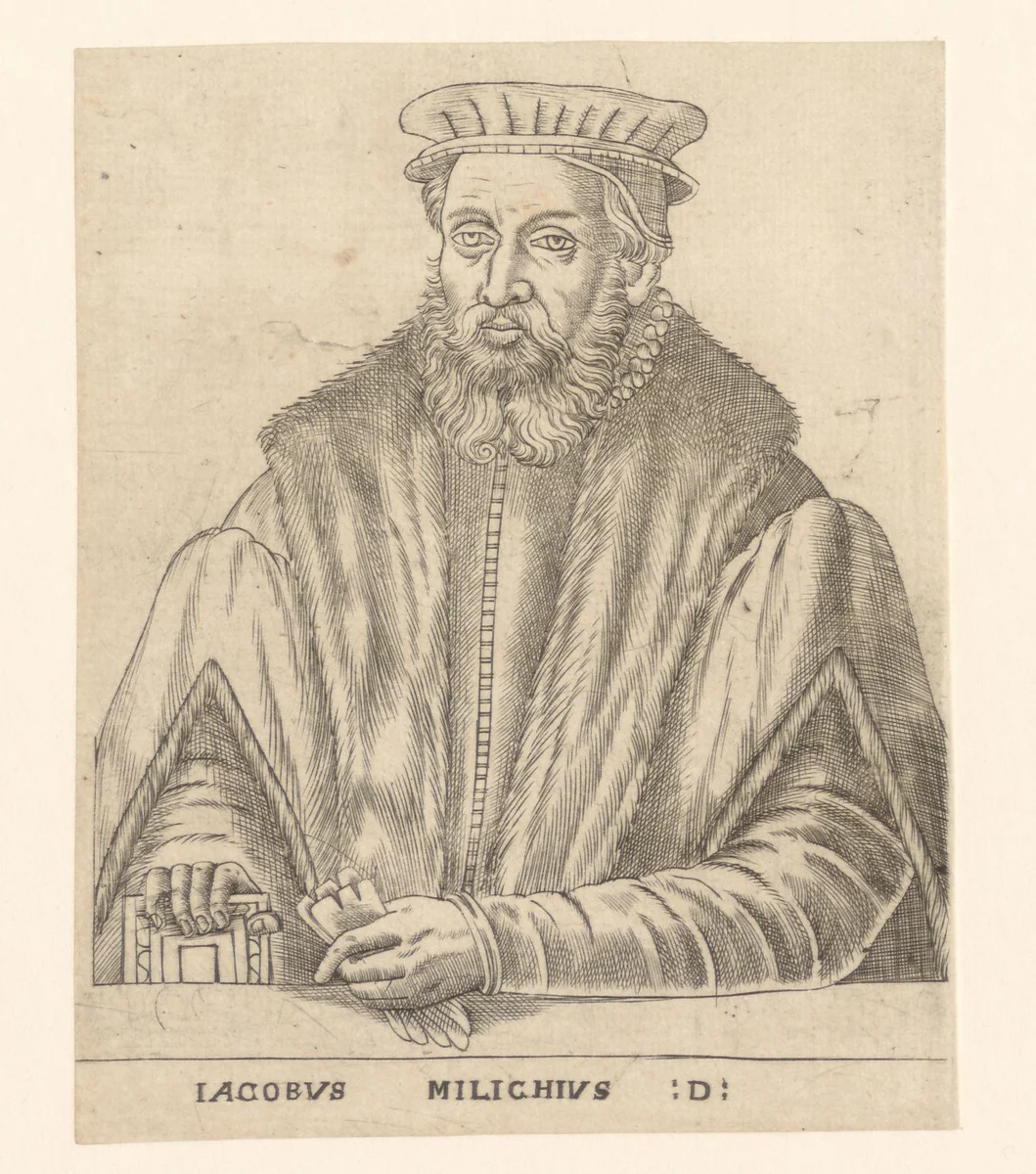 Portret van Jakob Milich by anonymous, print, 1563-1642