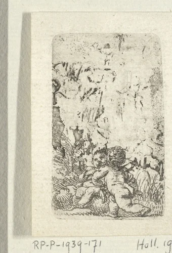 Stoeiende putti by Cornelis Schut, print, 1618-1655