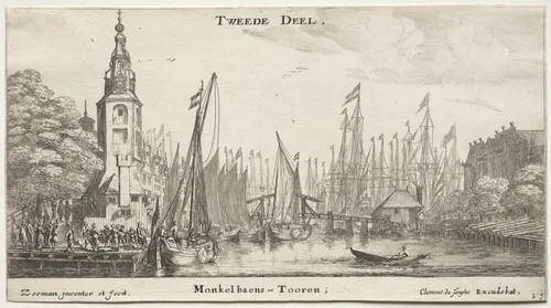 Various Ships and Views of Amsterdam (Verscheÿde Schepen en Gesichten van Amstelredam), Part II by Clement de Jonghe, print, 1652-1654