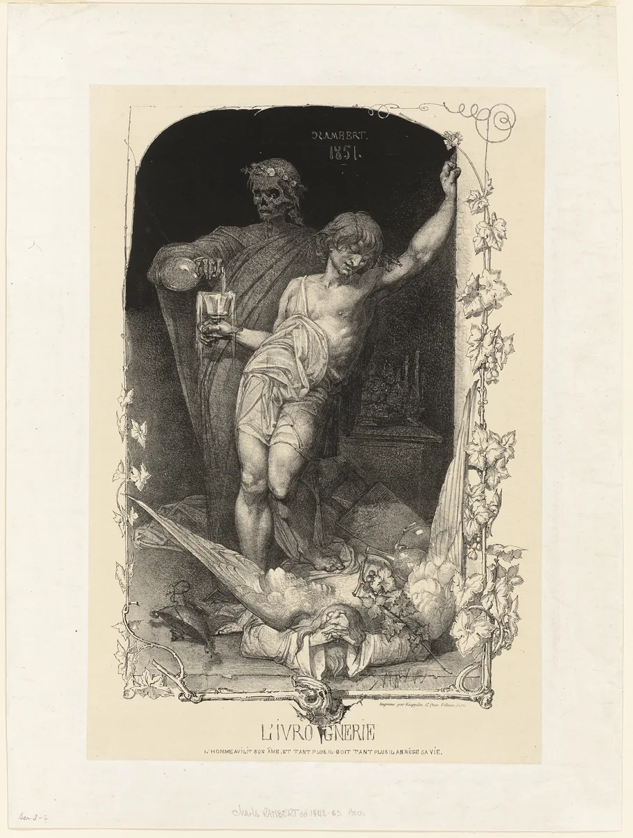 Drunkenness by Charles Rambert, print, 1851