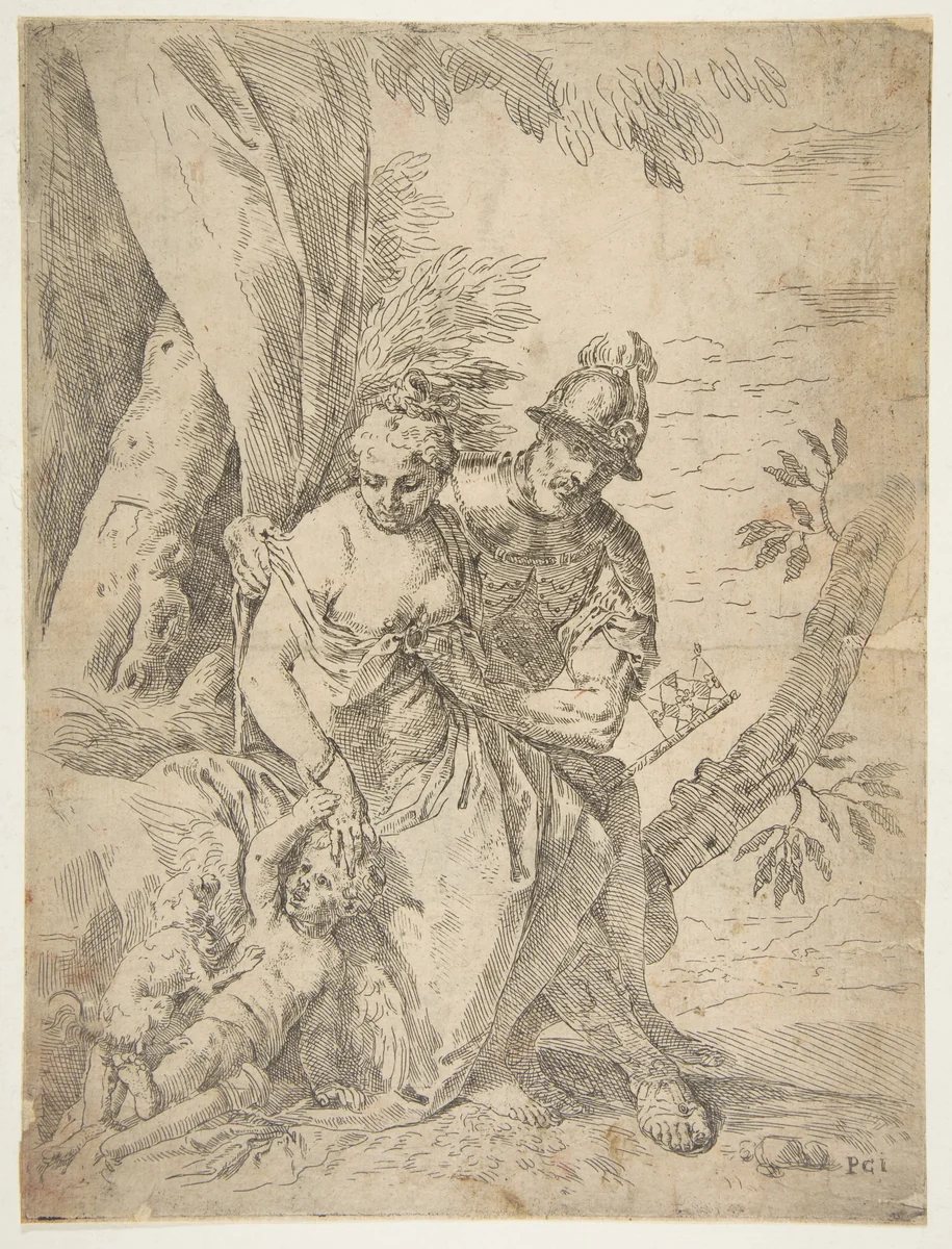 Mars, Venus and Cupid by Simone Cantarini, print, 1632-1642