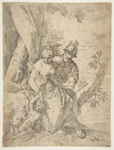Mars, Venus and Cupid by Simone Cantarini, print, 1632-1642