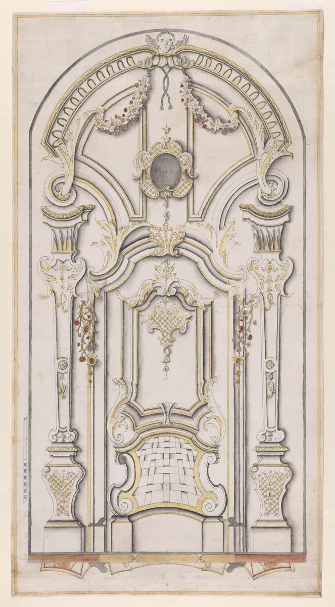 Design for an Entrance Portal with a Single Door by Michael Furtner the Elder, drawing, 1715-1725