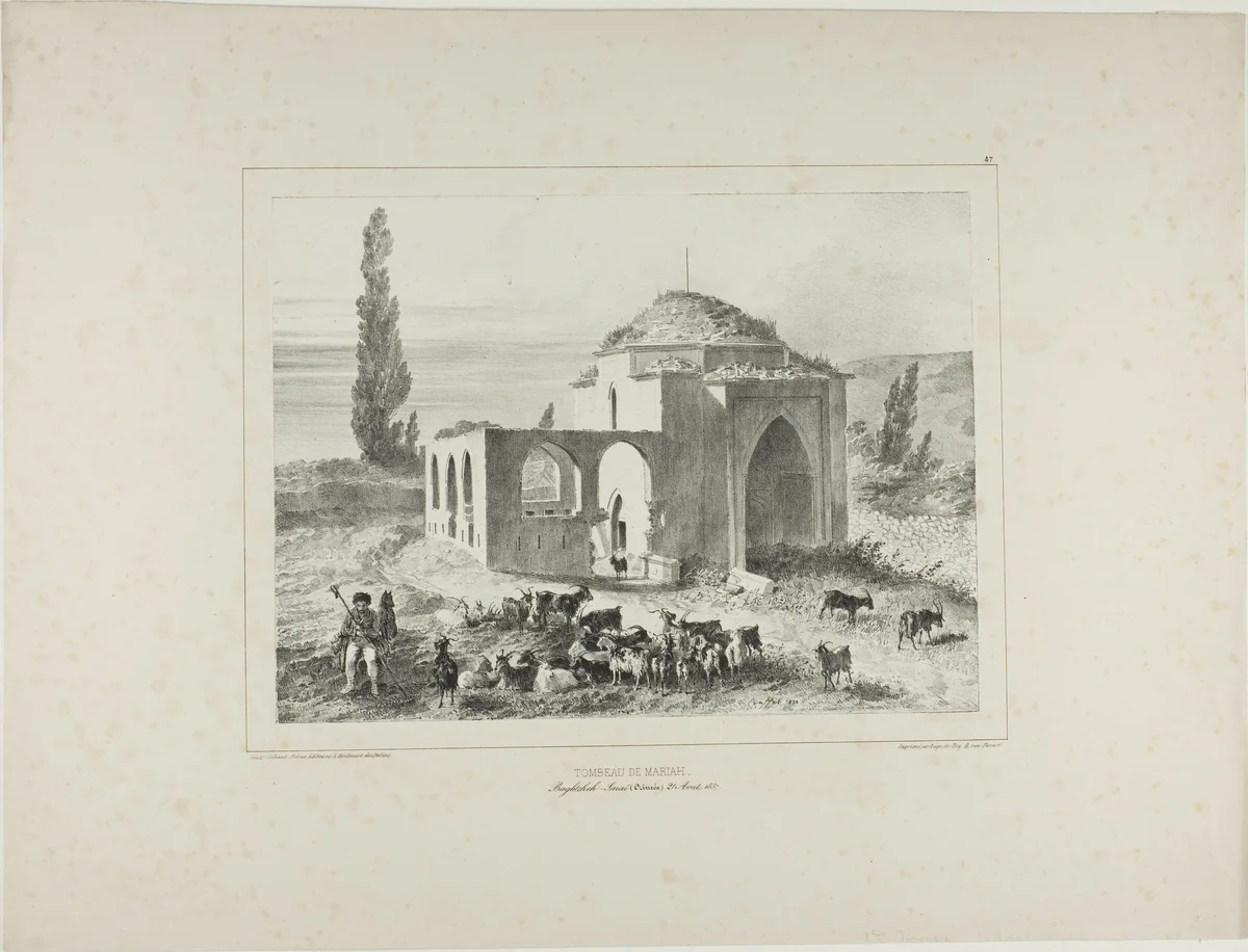 Mariah Tomb, Bachtcheh-Seraï, Crimea, August 21, 1837 by Denis Auguste Marie Raffet, print, 1838