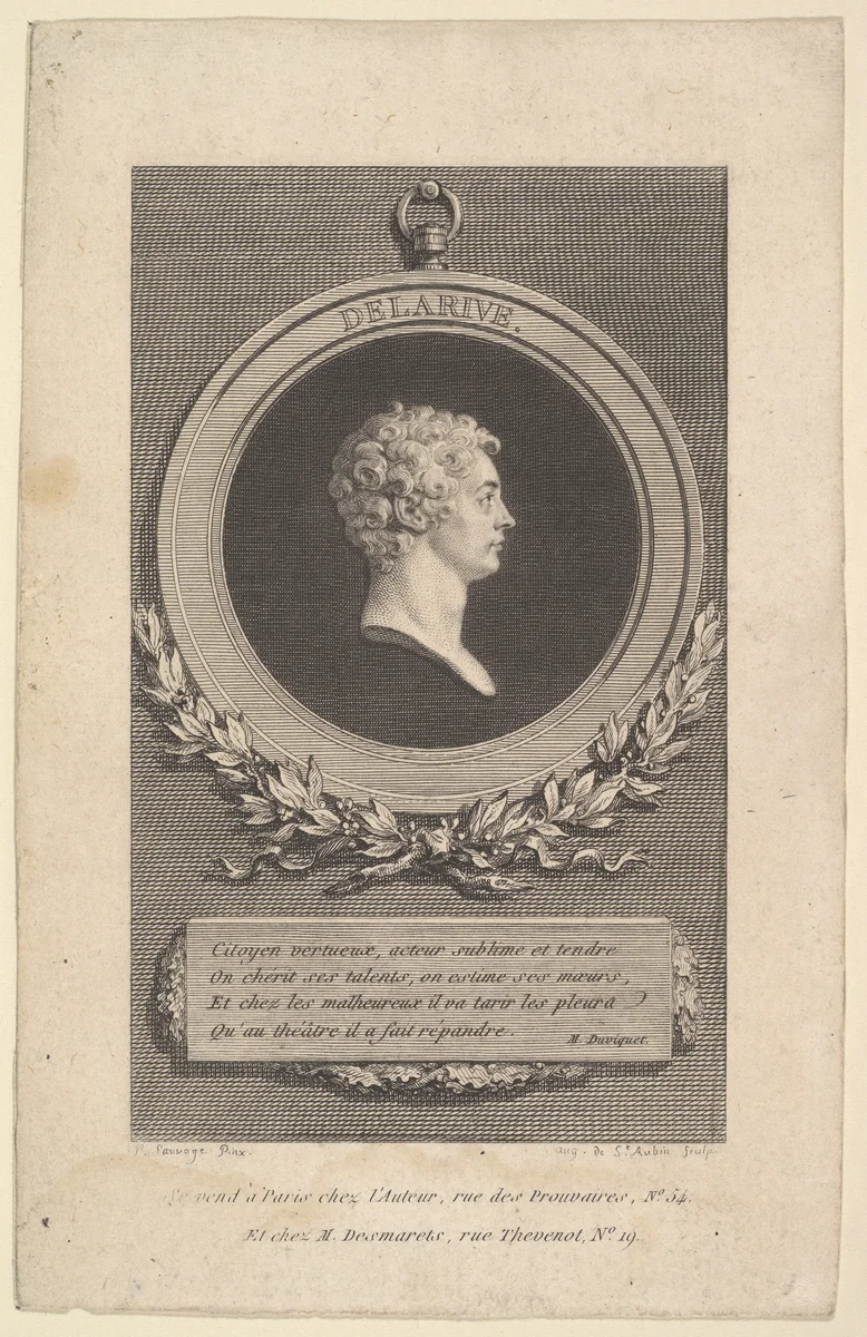Portrait of De Larive by Augustin de Saint-Aubin, print, 1785