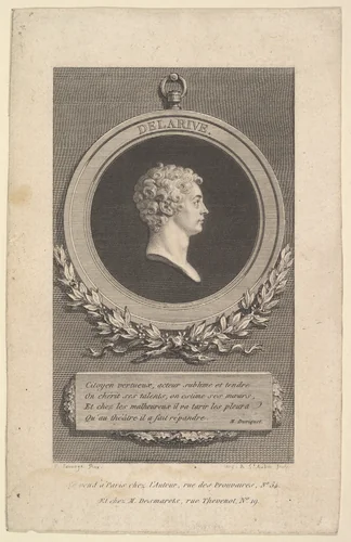 Portrait of De Larive by Augustin de Saint-Aubin, print, 1785