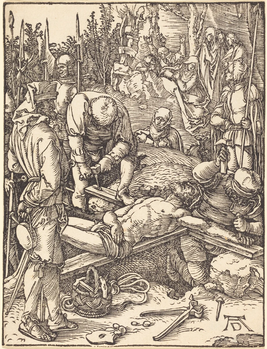 Christ Nailed to the Cross by Albrecht Dürer, print, 1509-1510
