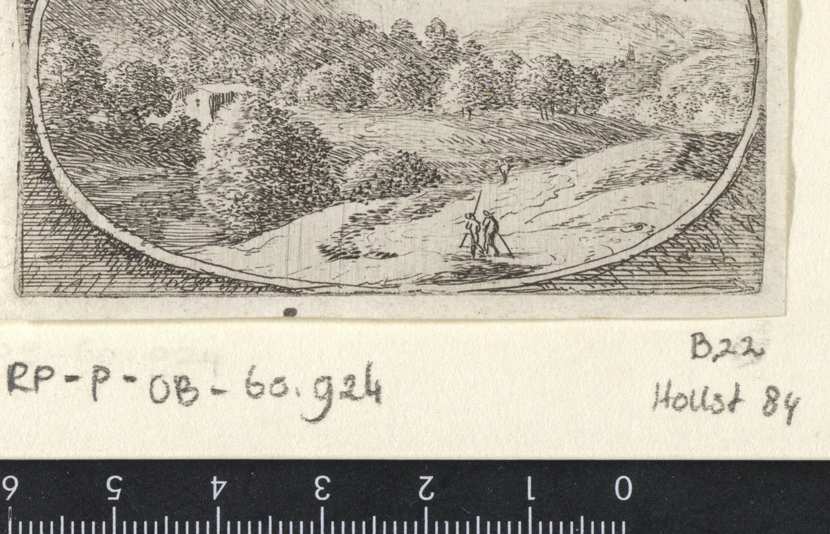 Weids landschap met twee wandelaars by Herman van Swanevelt, print, 1650-1655