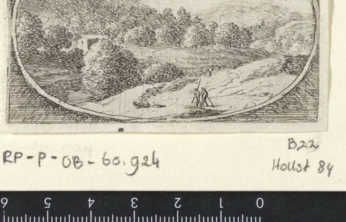 Weids landschap met twee wandelaars by Herman van Swanevelt, print, 1650-1655