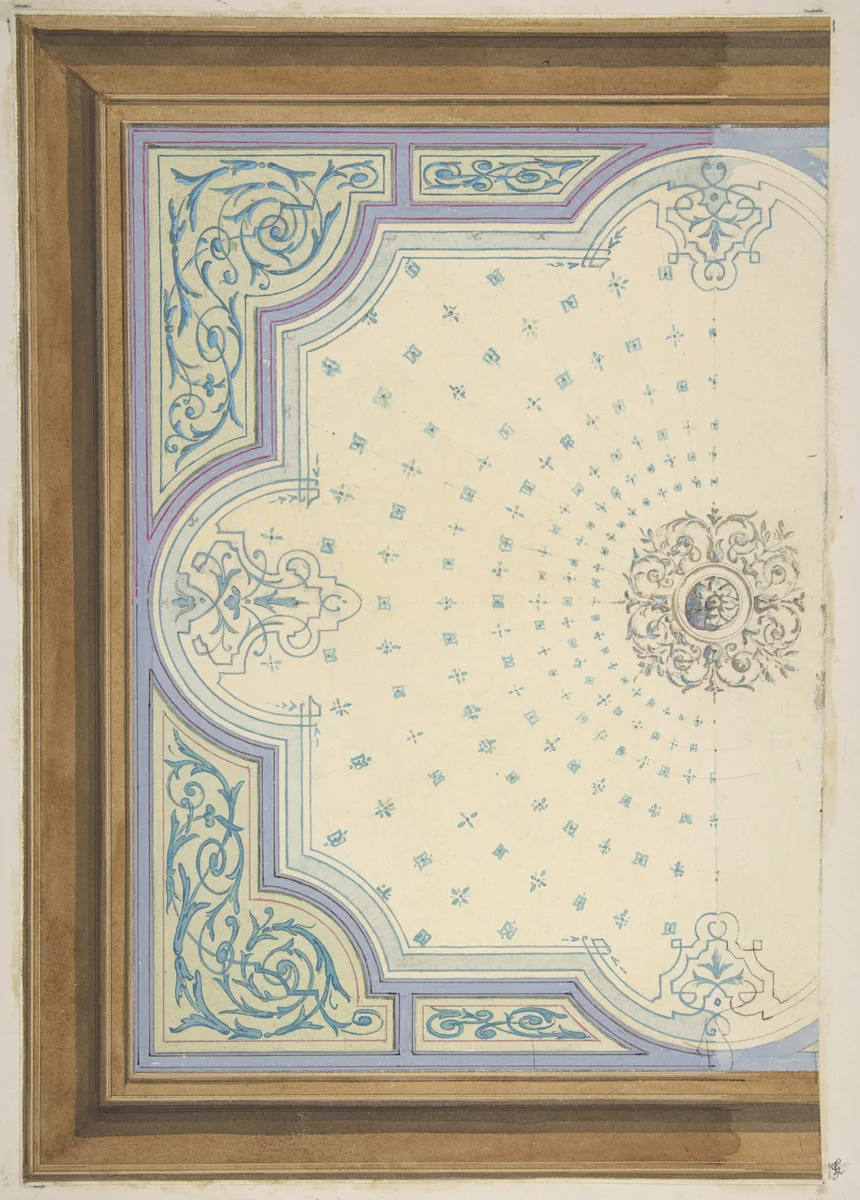 Design for the decoration of a ceiling with strapwork and rinceaux by Jules-Edmond-Charles Lachaise, drawing, 1830-1897
