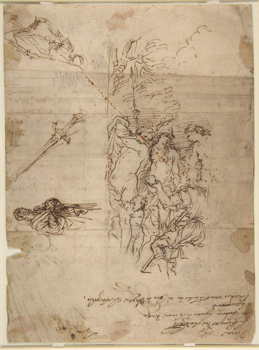 Study for a Judgment of Paris and Other Figure Studies by Salvator Rosa, drawing, 1615-1673