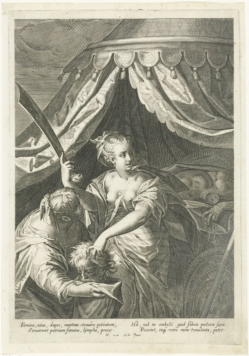 Judit met het hoofd van Holofernes by Aegidius Sadeler, print, 1580-1629