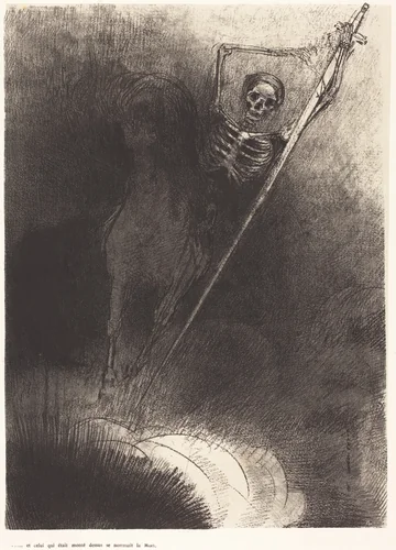 Et celui qui était monté dessus se nommait la Mort (And his name that sat on him was Death) by Odilon Redon, print, 1899