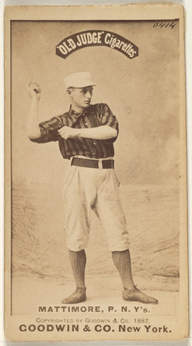 Michael "Mike" Joseph Mattimore, Pitcher, New York, from the Old Judge series (N172) for Old Judge Cigarettes by Goodwin & Company, photograph, 1887
