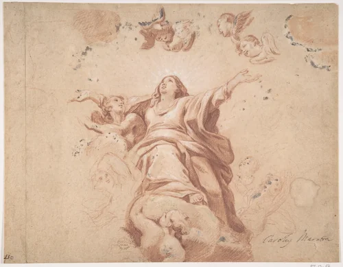 Assumption of the Virgin (after Carlo Maratta?) by anonymous, drawing, 1600-1700