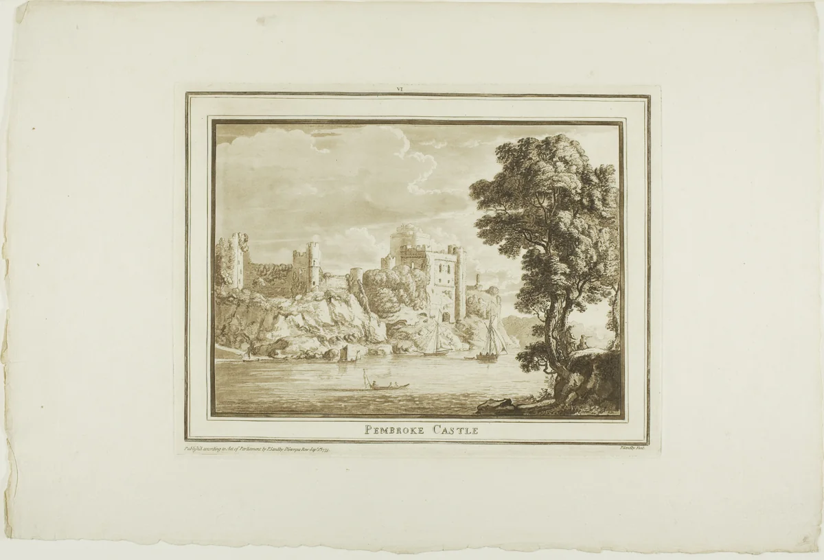 Pembroke Castle, plate six from Twelve Views in South Wales by Paul Sandby, print, 1775