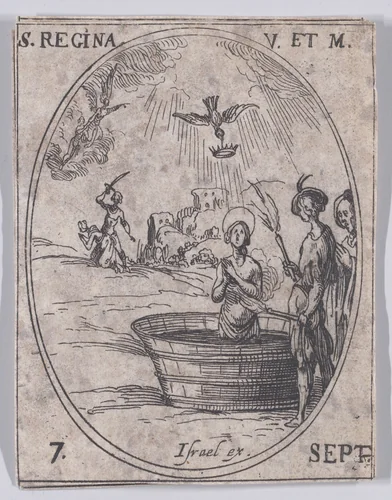 Ste. Reine, vierge et martyre (St. Regina, Virgin and Martyr), September 7th, from "Les Images De Tous Les Saincts et Saintes de L'Année" (Images of All of the Saints and Religious Events of the Year) by Jacques Callot, print, 1636