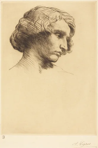 Head of a Man (Tete d'homme) by Alphonse Legros, print, 1877