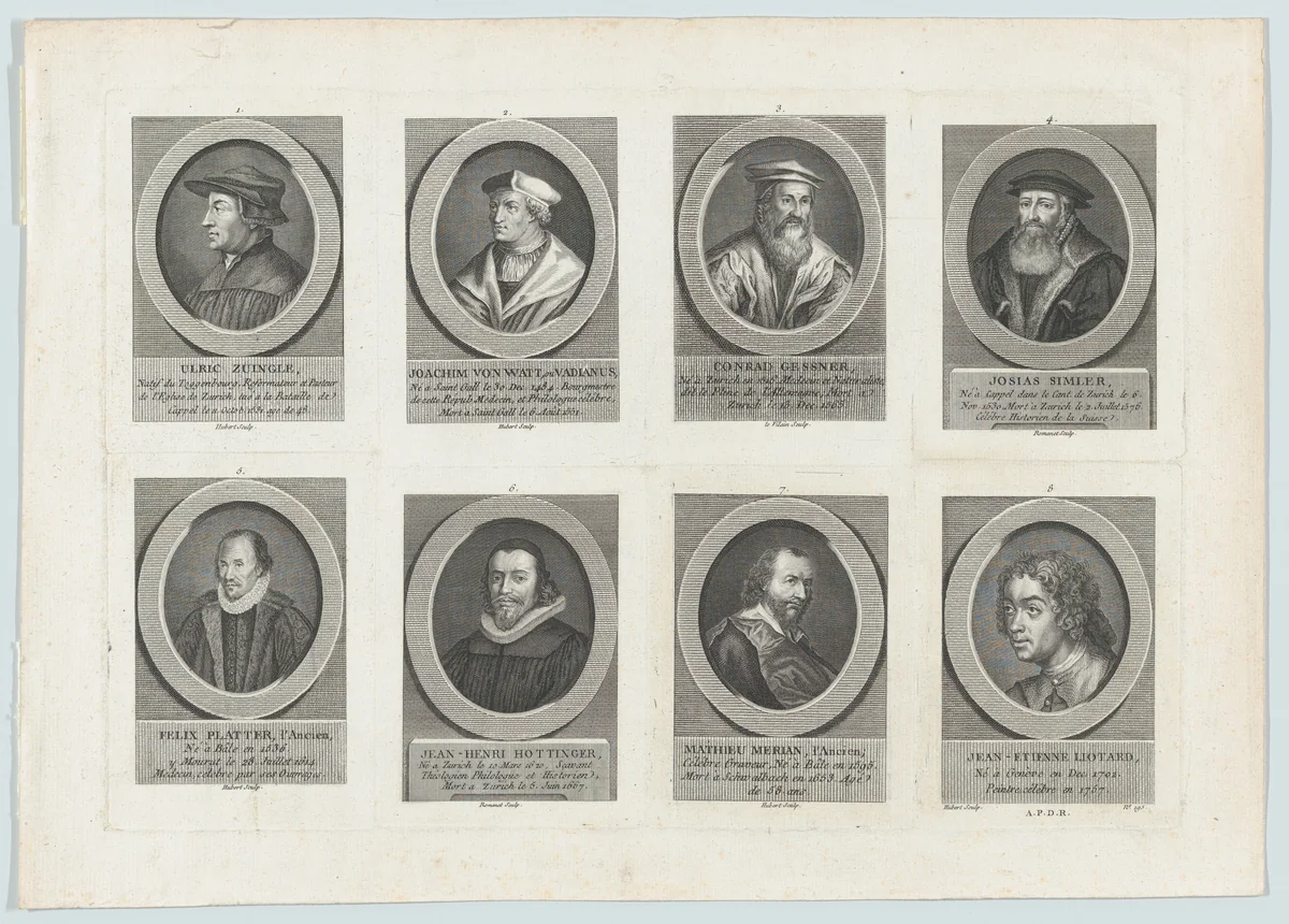 Eight Portraits by Hubert, print, 1740-1836