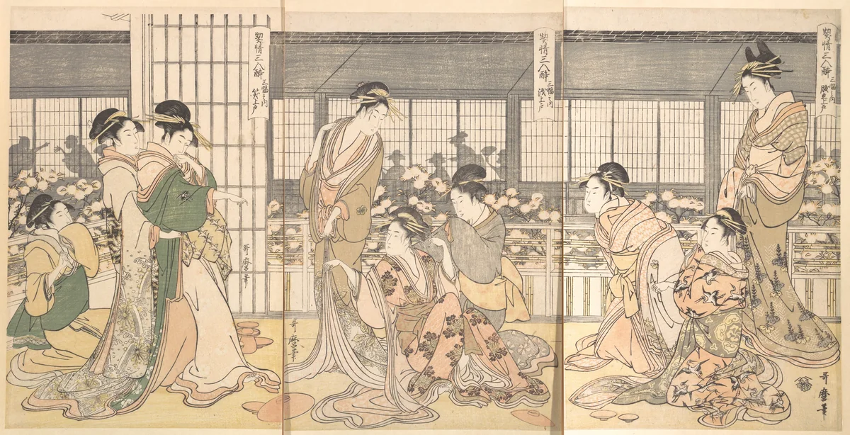 Three Intoxicated Courtesans by Kitagawa Utamaro (喜多川歌麿), print, 1790-1799