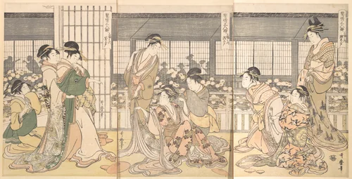 Three Intoxicated Courtesans by Kitagawa Utamaro (喜多川歌麿), print, 1790-1799