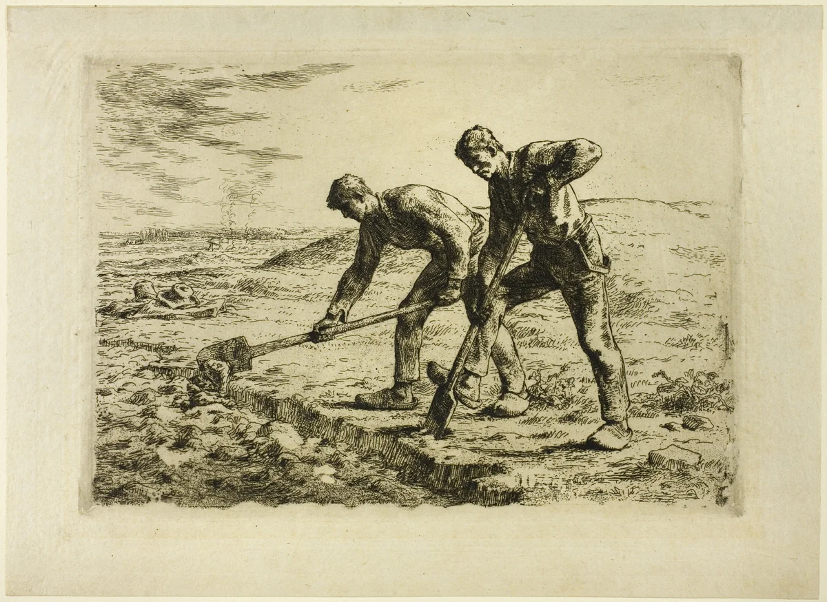 Two Men Digging by Jean-François Millet, print, 1855-1856