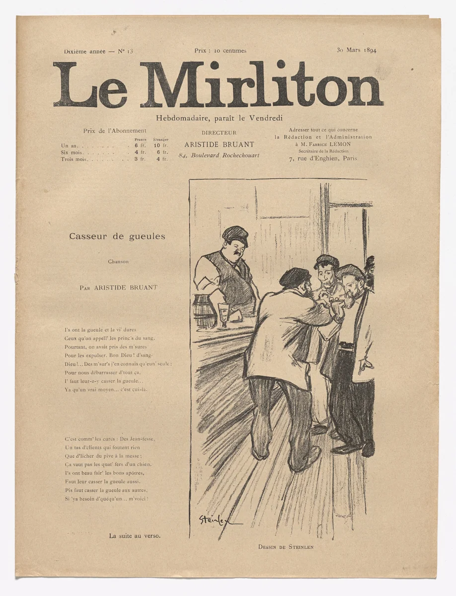 Le Mirliton, no. 13 by Théophile-Alexandre Steinlen, periodical, 1894