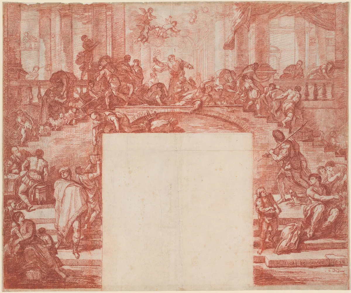 Christ Cleansing the Temple (after Luca Giordano) by Jean-Robert Ango; Luca Giordano, drawing, 1760-1769