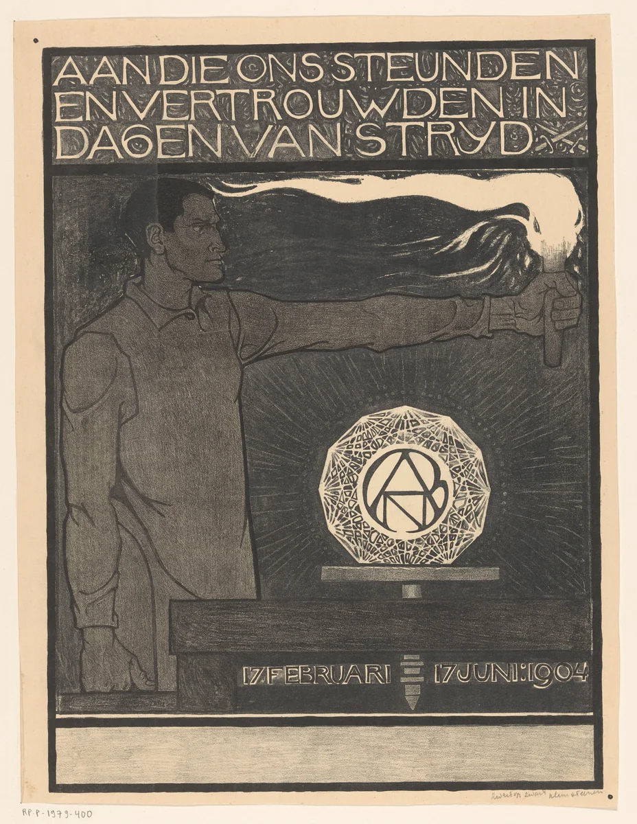 Man die een fakkel vasthoudt by Richard Nicolaüs Roland Holst, print, 1904
