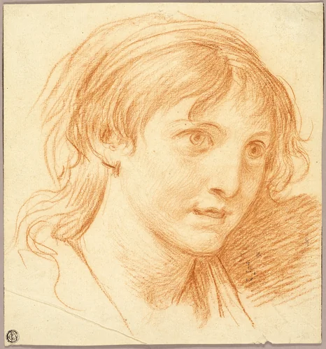 Head of a Girl with Fixed Eyes by Jean-Baptiste Greuze, drawing, 1745-1805