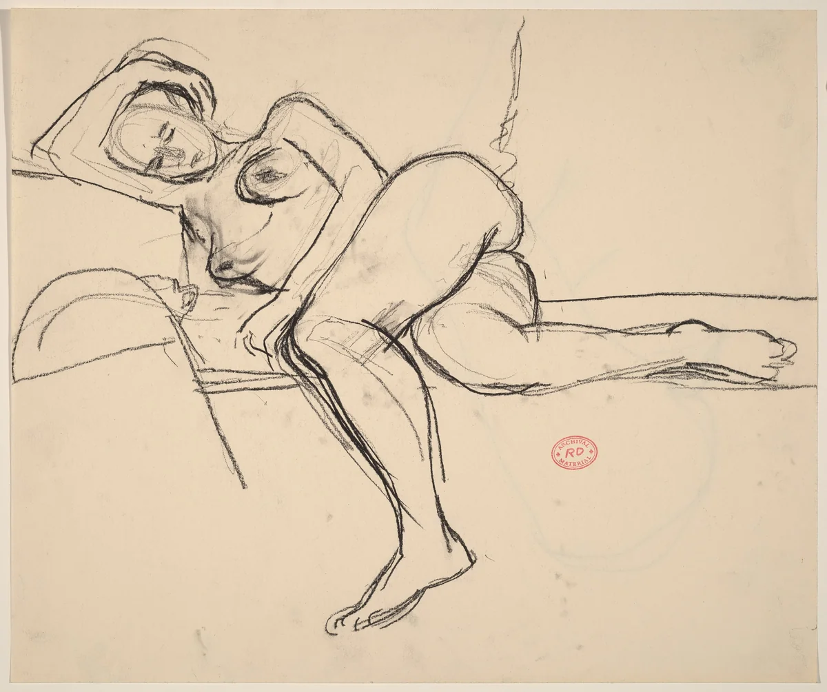 Untitled [female nude resting] [recto] by Richard Diebenkorn, drawing, 1955-1967