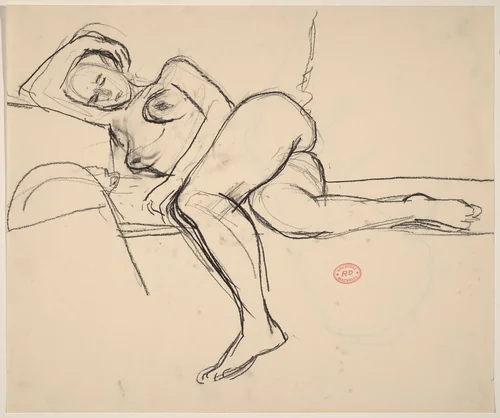 Untitled [female nude resting] [recto] by Richard Diebenkorn, drawing, 1955-1967