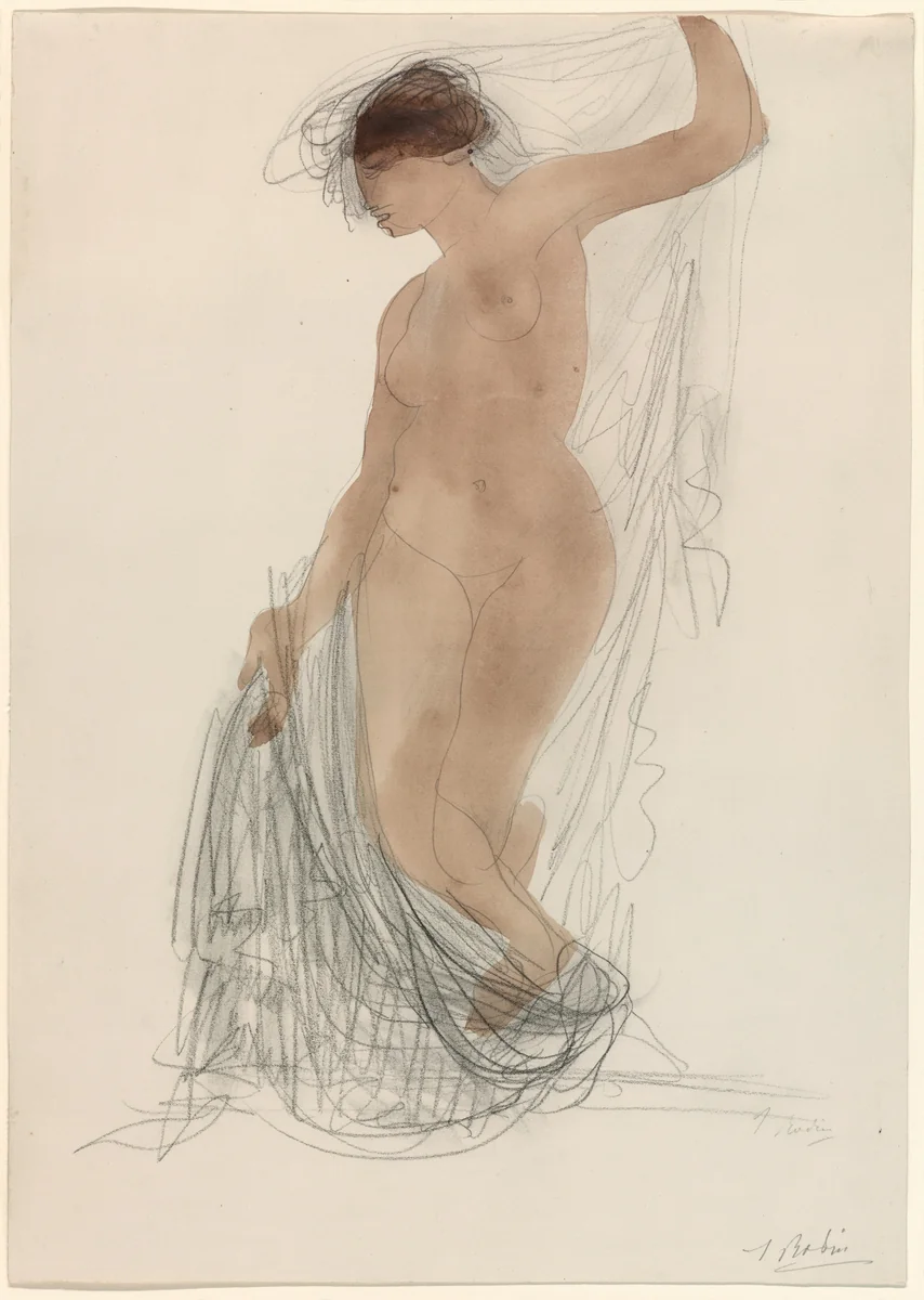 Standing Nude with Draperies by Auguste Rodin, painting, 1890-1905