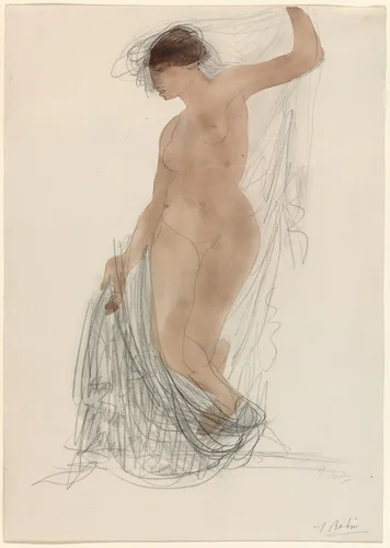 Standing Nude with Draperies by Auguste Rodin, painting, 1890-1905
