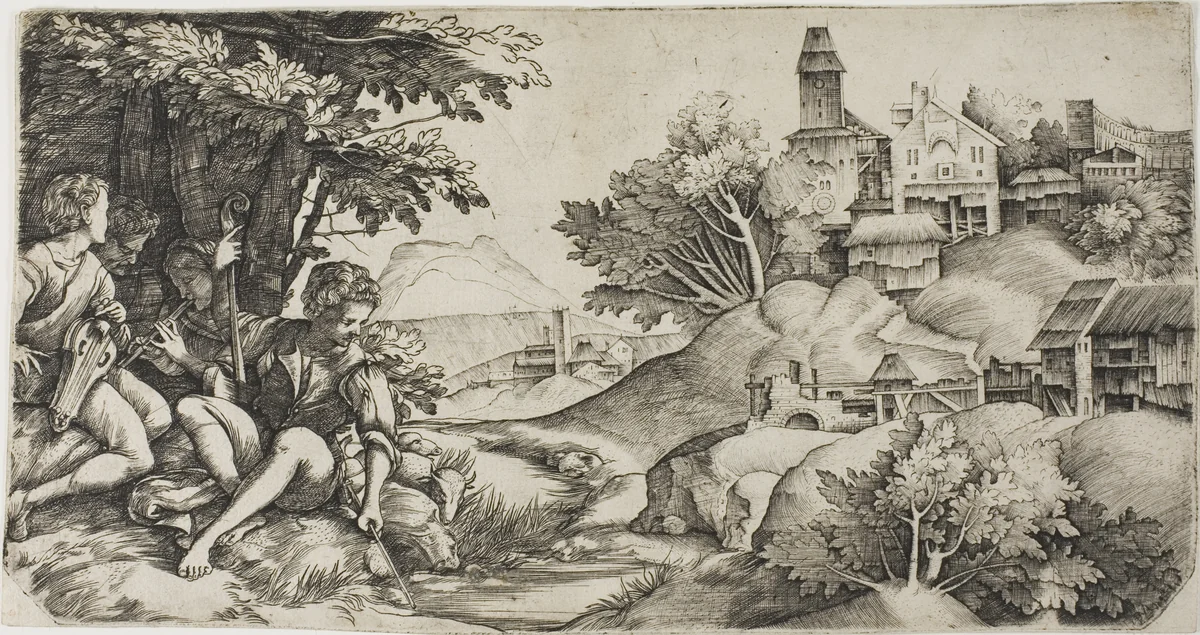 Shepherds in a Landscape by Giulio Campagnola
Domenico Campagnola, print, 1512-1522