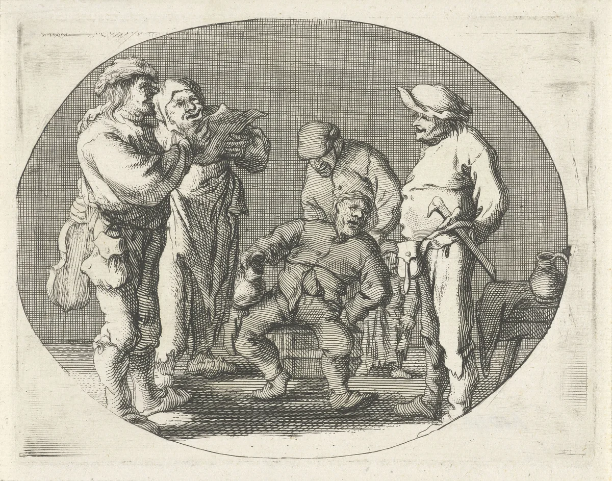 Zingend boerengezelschap by Cornelis A. Hellemans, print, 1650-1699