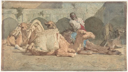 Camels Reposing, Tangiers by Mariano Fortuny Marsal, drawing, 1860-1870
